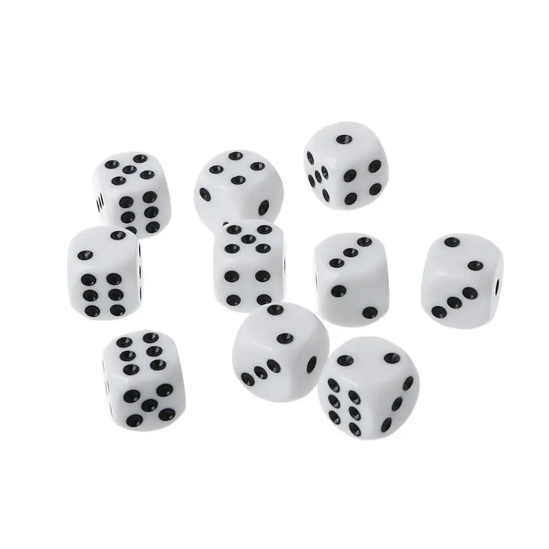 16mm Acrylic Dice Black/White 6 Sided Casino Poker Game Bar Party Dice Multi Sides for Board Game Game Dice Dice Set Acrylic Dice 10pcs
