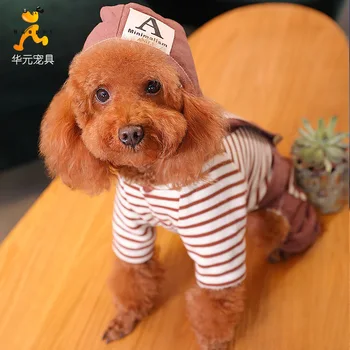 

2 Colors Pet Clothes Autumn Winter Warm Witch Hat Striped Strap Fake Two-piece Dog Overalls Poodle Chihuahua Four Legged Clothes