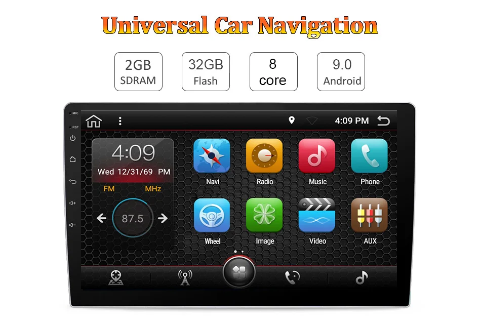 Excellent Eunavi 2 Din 9 inch Android 9.0 Universal Car Radio Stereo GPS Navigation Head Unit steering wheel control Octa core 1024*600 HD 2