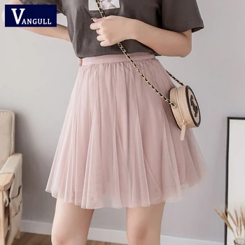 

Vangull 2020 Summer New Sweet Women Ball Gown Mesh Skirt Elastic High Waist Solid Mini Skirt Casual Preppy Style Fairy skirt