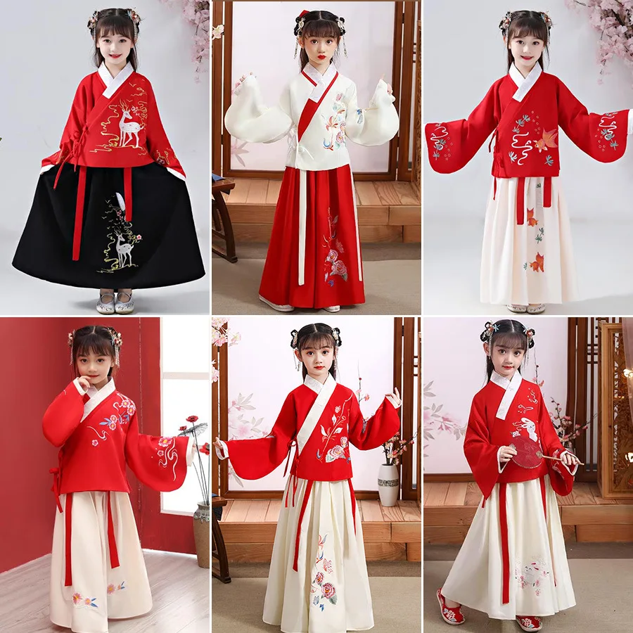 

New Embroidery Wedding Party Long Dress Flower Girl Chinese Style Princess Party First Banquet Campus Graduation Party Hanfu