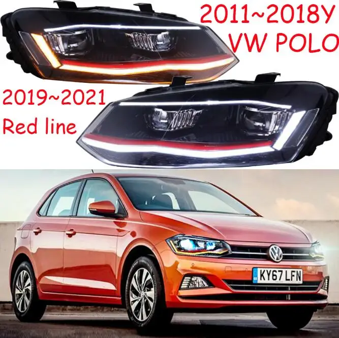 Red line 2011~ 2019y автомобильный bupmer головной светильник для VWpolo головной светильник автомобильные аксессуары светодиодный DRL HID ксеноновый противотуманный фонарь для VWpolo налобный фонарь - Цвет: Red line