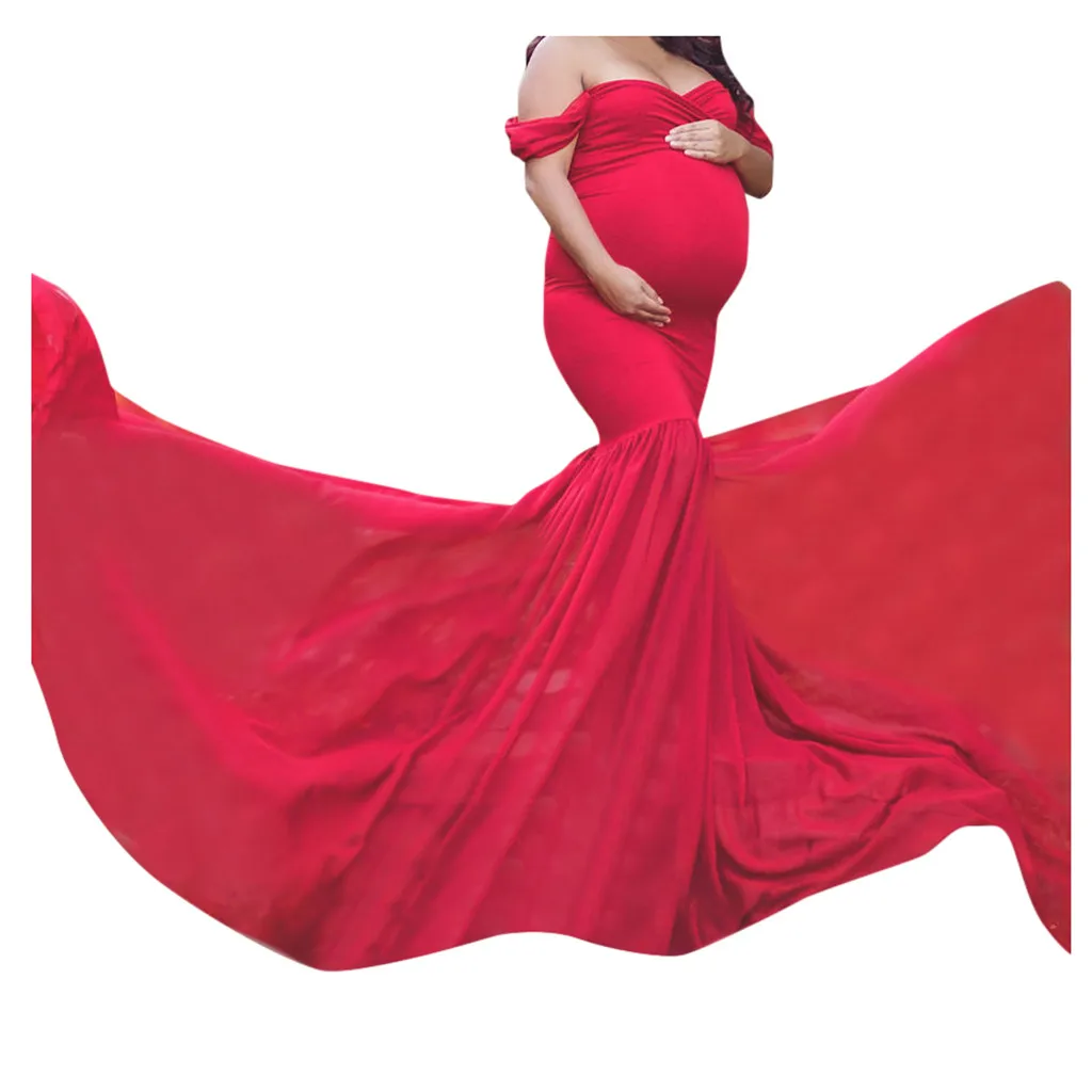 Женское однотонное платье без рукавов с открытыми плечами для беременных; рождественское платье; одежда для фотосессий