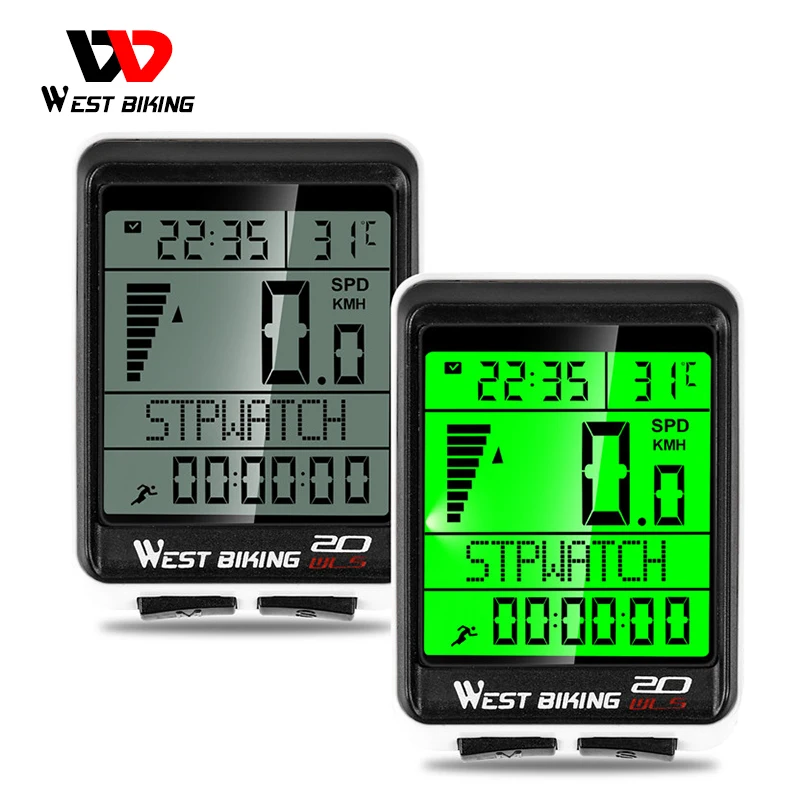 

WEST BIKING 2.1in LED Waterproof Bicycle Computer Wireless Cycling Bike Odometer Stopwatch Speedometer 5 Language Bike Computer