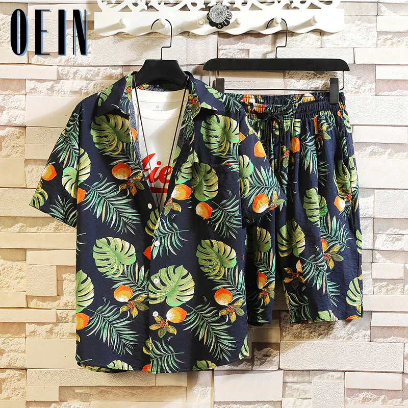 OEIN-Conjunto de camisa de manga corta con estampado Hawaiano para hombre, pantalones cortos con estampado de Coco para la playa, conjunto de dos piezas para el verano