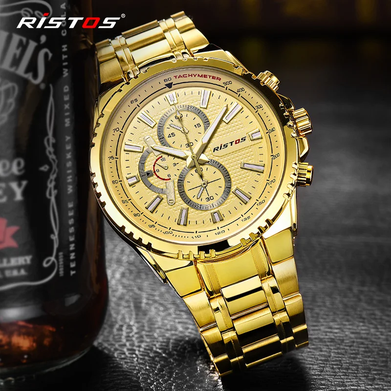 Мужские часы RISTOS военные наручные из нержавеющей стали мужские кварцевые модные