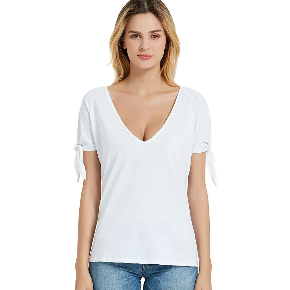 

Deep V Neck T Shirts Women Low Cut Basic Tees Tops Ladies Short Sleeve Loose Casual