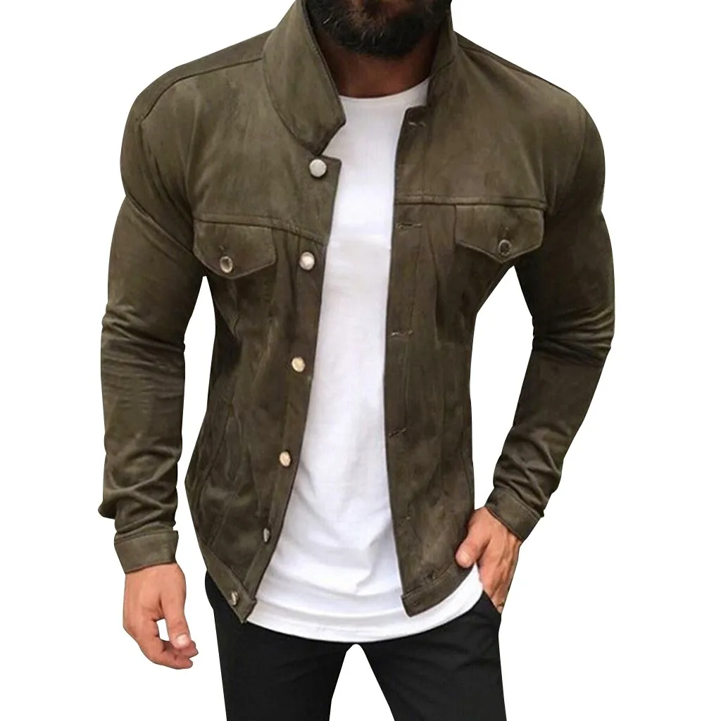 Mens Jackets Coats Flight Jackets Men's Button Autumn Winter Military Outwear street Pure Color Breathable Coats#251011 - Цвет: Армейский зеленый