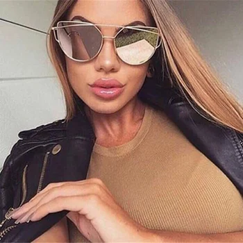 

Cat Eye Vintage Flames Metal Reflective Flat Lens Sun Glasses Womwen Rose Gold Brand Designer Mirror Sunglasses for Women Oculos