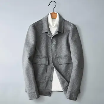 

2020 New Winter Korean Style Men Double-sided Wool Jacket Turn-down Collar Coat Men‘s Casual Woolen Overcoat Male Size 3XL