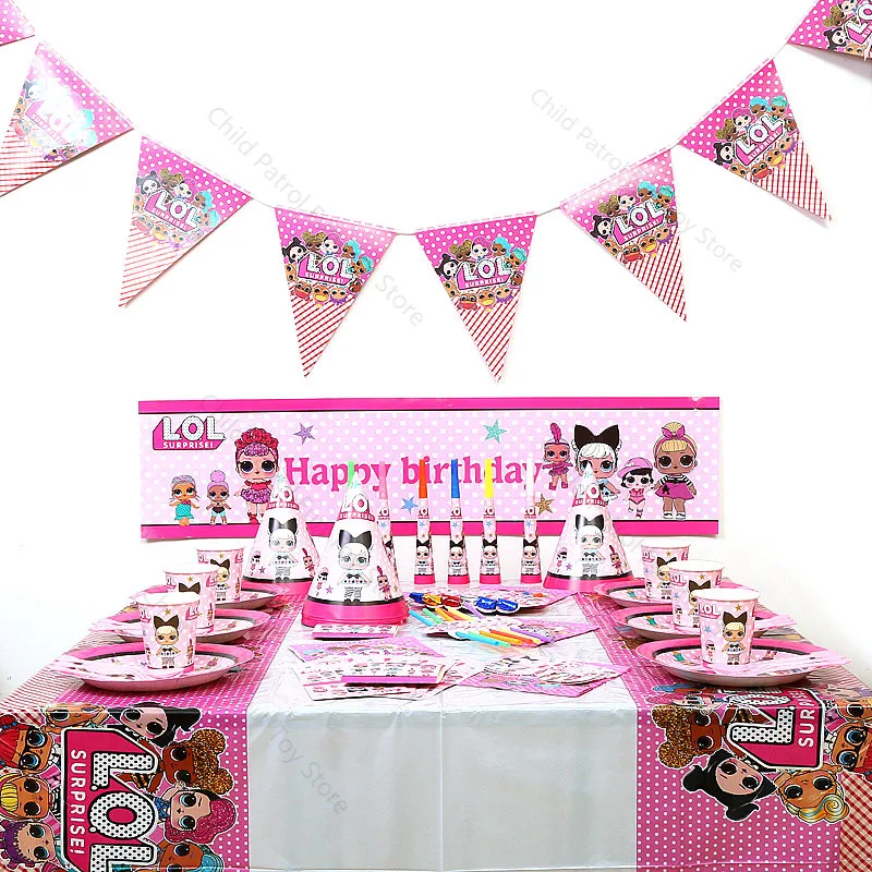 LOL SURPRISE Dolls Themes Kids Birthday Party Decoration Supplies Lol Anime Figures Disposable Tableware Gifts for Girls | Игрушки и