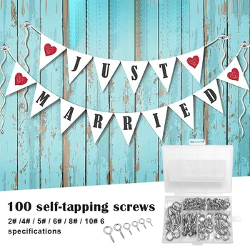 

100pcs Screw Hooks Ceiling Hooks Hook Screws and Eye Screw Set 6 Different Sizes Metal Eye Screws XHC88