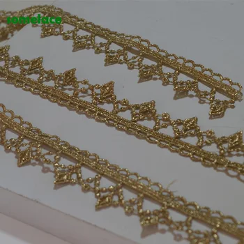 

5YDS,10YDS/LOT 3CM Gold Wavy Style Fluorescent Floral Lace Gold Thread Embroidery Lace Accessories Trim Wedding Dress202041202