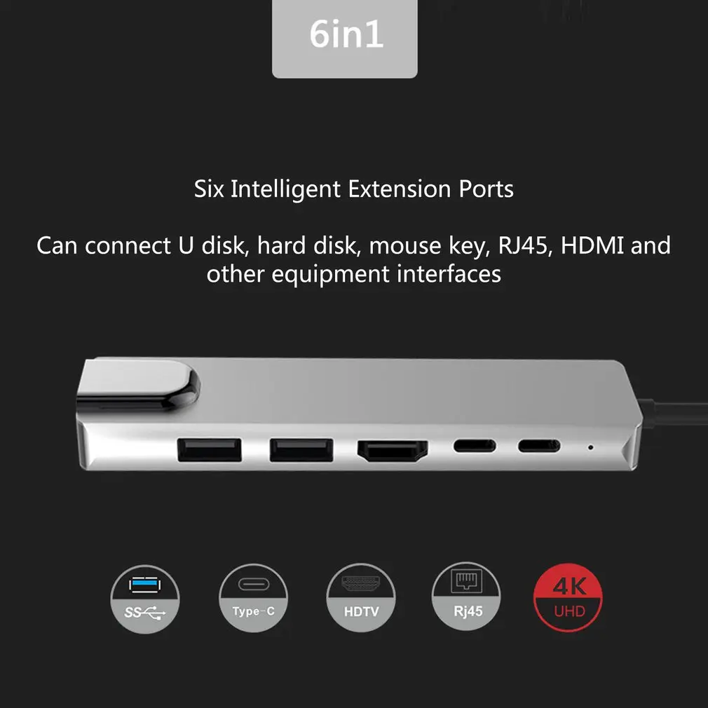 USB3.1 тип-c к HDMI+ RJ45 шесть-в-одном док-станция концентратор для MacBook Pro для samsung сплиттер адаптер