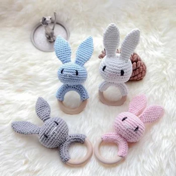 

Let's Make 1pc Crochet Amigurumi Rabbit Baby Rattles Wooden Ring Rodents Bed Bells Montessori Toy Educational Baby Teether Toys