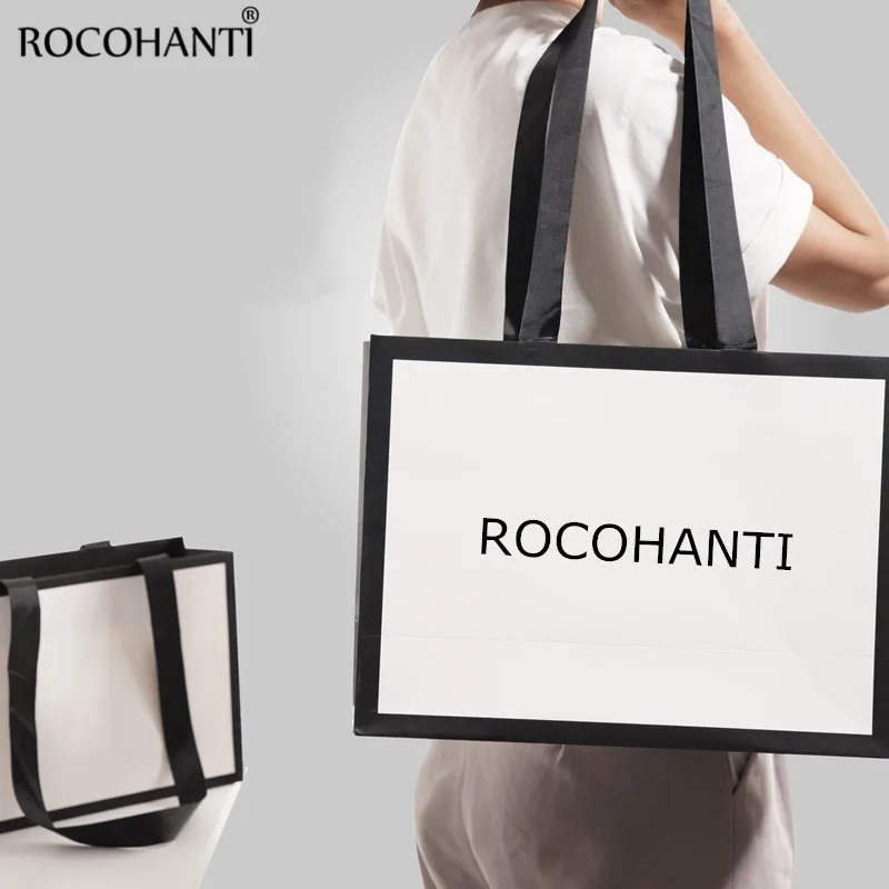 Пакет для покупок из матовой ламинированной Белой и Черной Бумаги с напечатанным