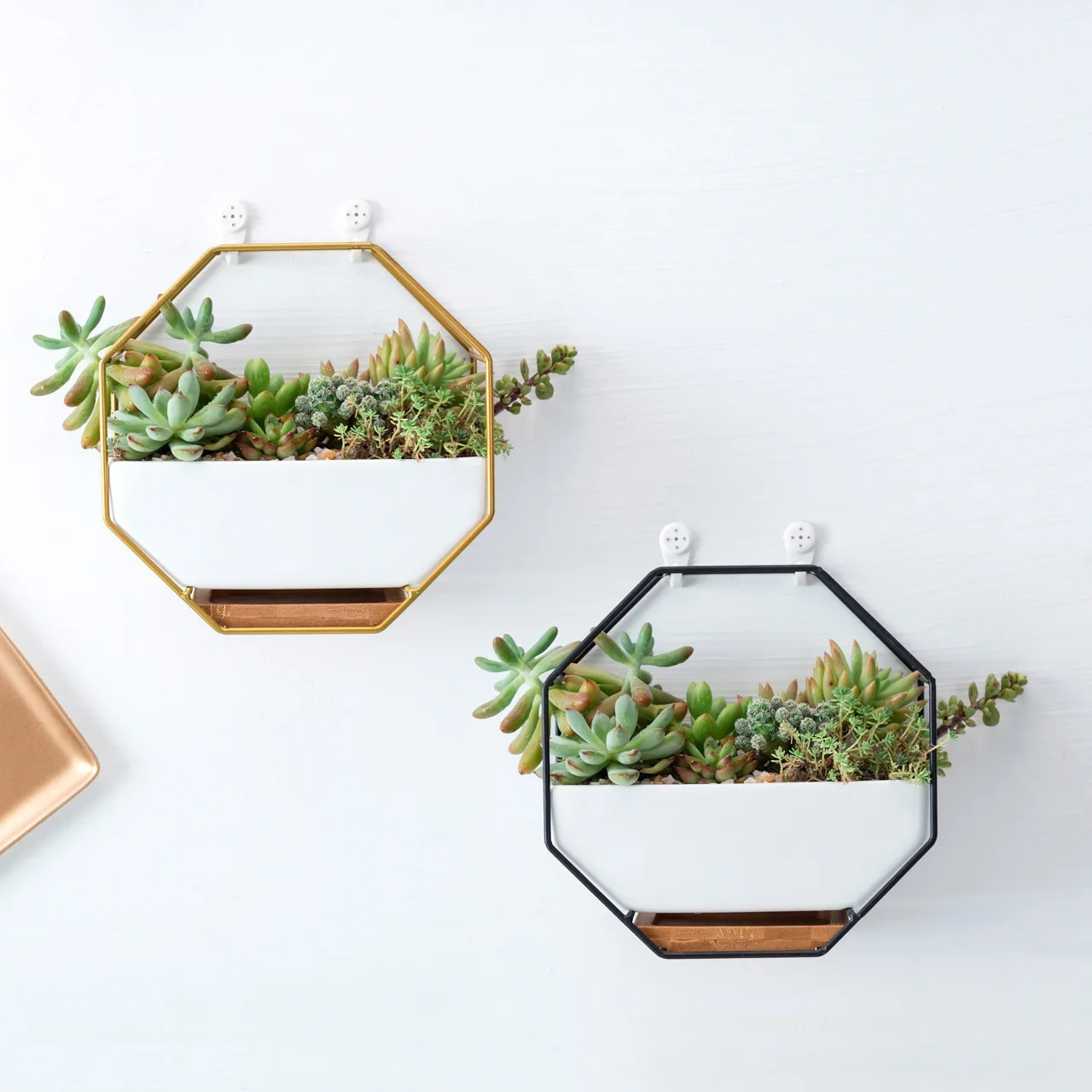 

Scandinavian Minimalist Octagon Geometry Wall Hangers Table Succulent Platter Ceramic Flowerpot Bamboo Tray Hob Set