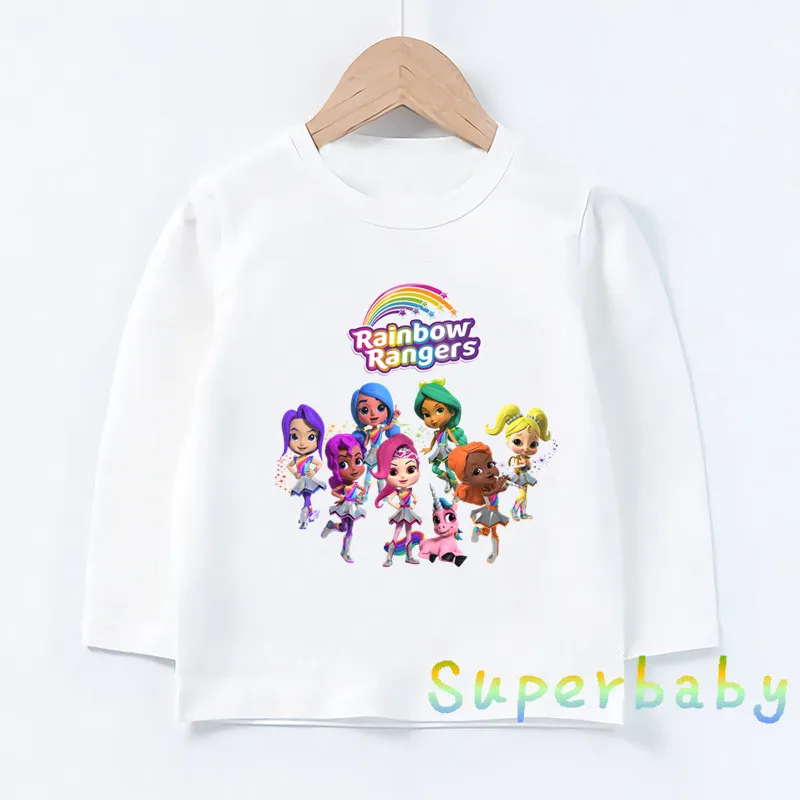 Rainbow Rangers Cartoon Print Kids Funny T-Shirt Cute Girls Clothes Primavera Autunno Baby Manica Lunga O-Collo T Shirt Bambini Top