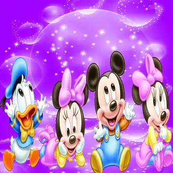 

8x8FT Violet Spots Glitter Stars Mickey Minnie Mouse Pluto Kids Custom Photo Studio Background Backdrop Vinyl 240cm x 240cm