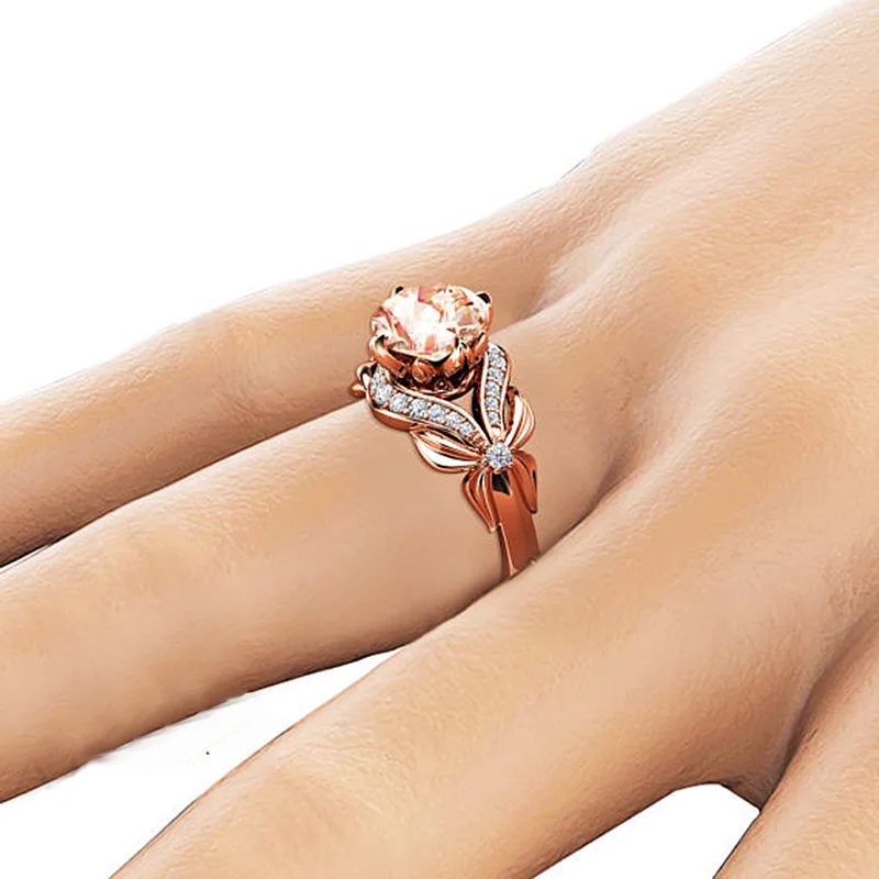 Wedding Rings Vintage Diamond 18K Rose Gold Gemstone for Women Pure Topaz