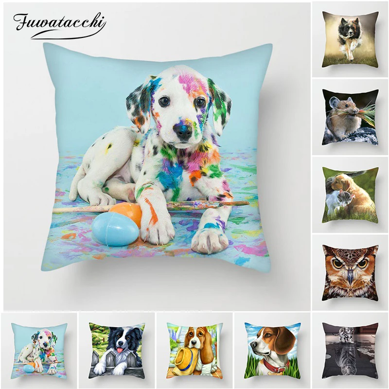 

Fuwatacchi Cute Animals Pillow Cover Dog And Cat Cushion Cover for Sofa Home Chair Decor Elephant Eagle Decorative Pillows 45*45