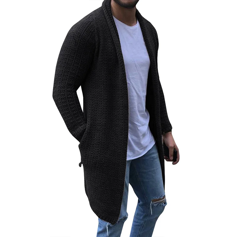 MJARTORIA Cardigan Men Long Sleeve Midi Sweater Coat with Pocket Winter Autumn Casual Solid Color Long Cardigans Pull Homme MJARTORIA Cardigan Men Long Sleeve Midi Sweater Coat with Pocket Winter Autumn Casual Solid Color Long Cardigans Pull Homme