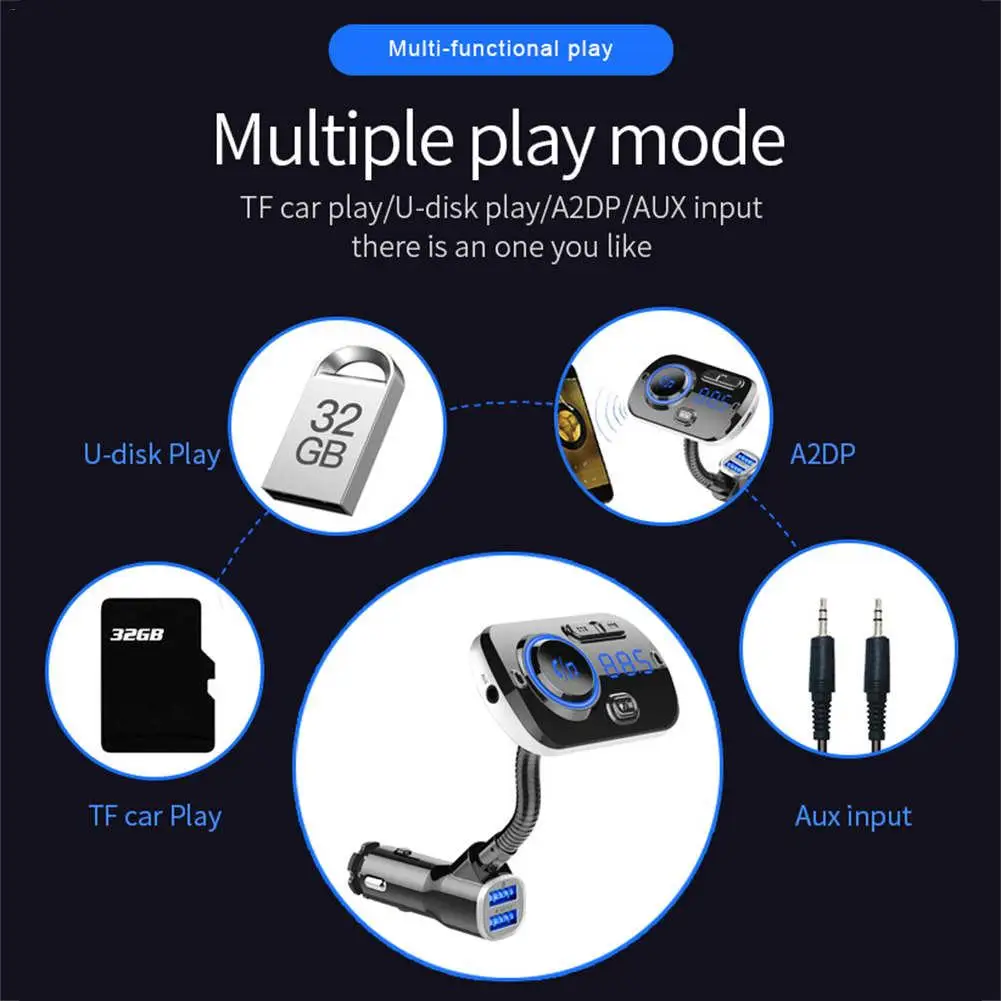 Fm-передатчик для автомобиля Bluetooth 5,0 беспроводной радиоадаптер Hands-Free с двойным usb-зарядным устройством, функция быстрой зарядки QC3.0