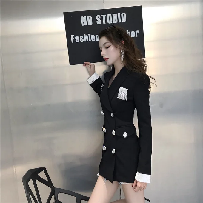 Костюм блузки стиль корейско-Стиль модное двубортное Slim Fit сети красные, черные костюмы для маленьких пальто