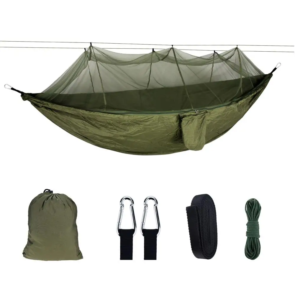 

1-2 Person Portable Outdoor Camping Hammock with Mosquito Net High Strength Parachute Fabric Hanging Bed Hunting Sleeping Swing