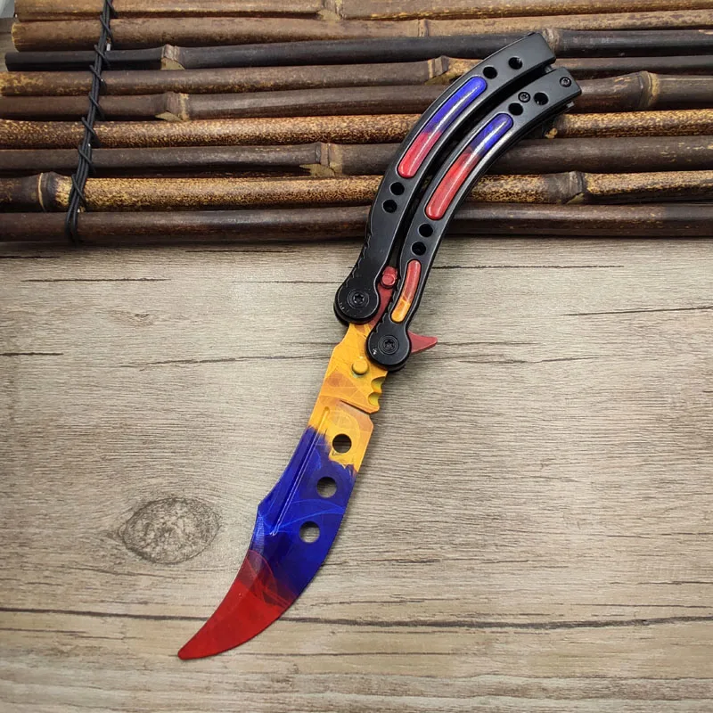 Складной нож с бабочкой Karambit csgo, нож для кожи, тренировочный нож с бабочкой, тренировочный игровой нож, тупое лезвие, инструмент без края - Цвет: Marble Fde