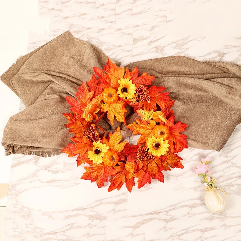 

Artificial Pumpkin Maple Leaves Sunflower Wreath Home Harvest Decoration Christmas Wreath Thanksgiving Decoration Autumns Decor