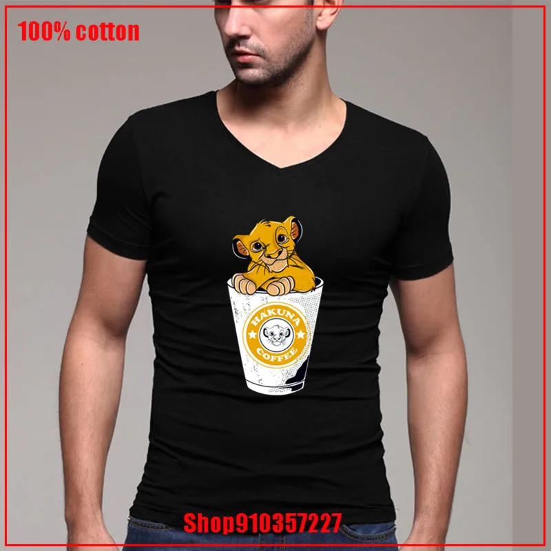 Hakuna Coffee V-neckEU Size 100% Cotton Haikyuu Letter T-Shirt Teenager T Shirts Party T-shirts Short Sleeve Soft fashion | Мужская