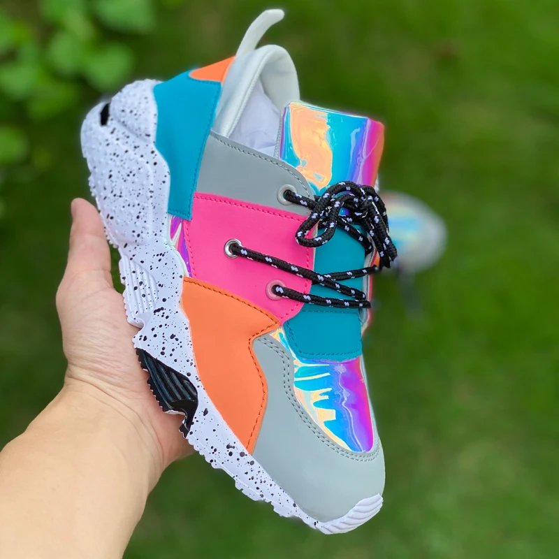 Women's Rainbow Shoes Mixed Color Casual Sneakers Multicolor Increase Sports Shoes Comfortable Breathable Holographic Outdoor Shoes  (2)