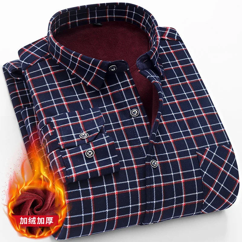 Зимние теплые мужские рубашки размера плюс 5xl вельветовые толстые модные клетчатые офисные рубашки с принтом Мужские брендовые рубашки с длинным рукавом мужские рубашки - Цвет: s2501