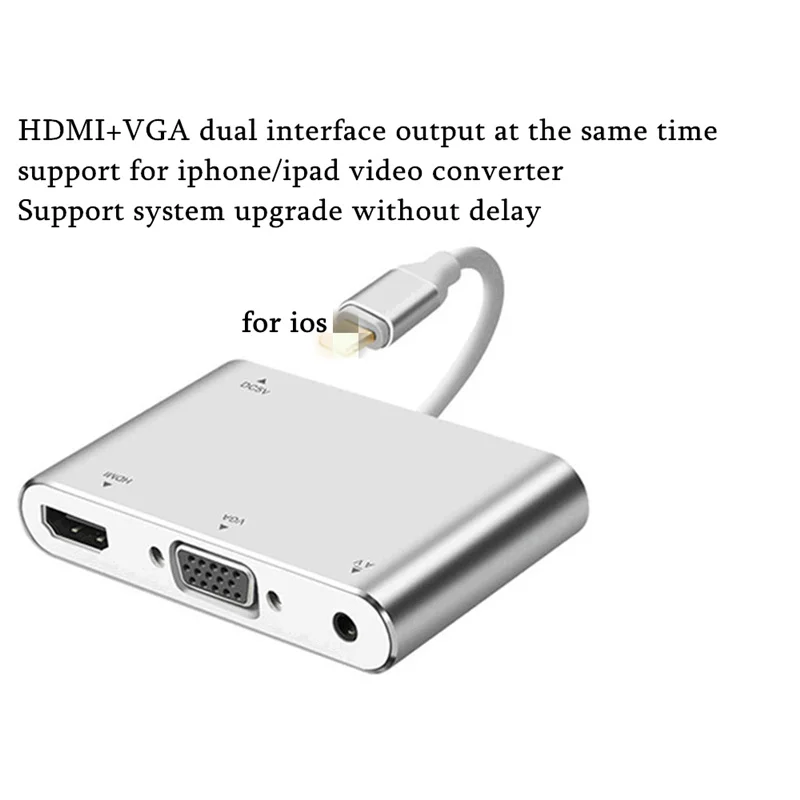 

1080P HDTV OTG for Lightning HUB To HDMI VGA 3.5mm Digital AV HDTV Audio Video Cable Adapter for IPhone/iPad Air/Mini Converter