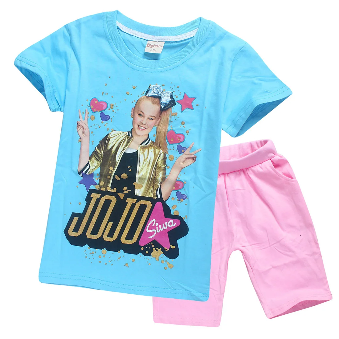 JOJO SIWA/розовые детские футболки хлопковые футболки для маленьких девочек комплекты с короткими рукавами для мальчиков и девочек футболки Одежда для девочек 10-12 лет - Цвет: S8356-blue
