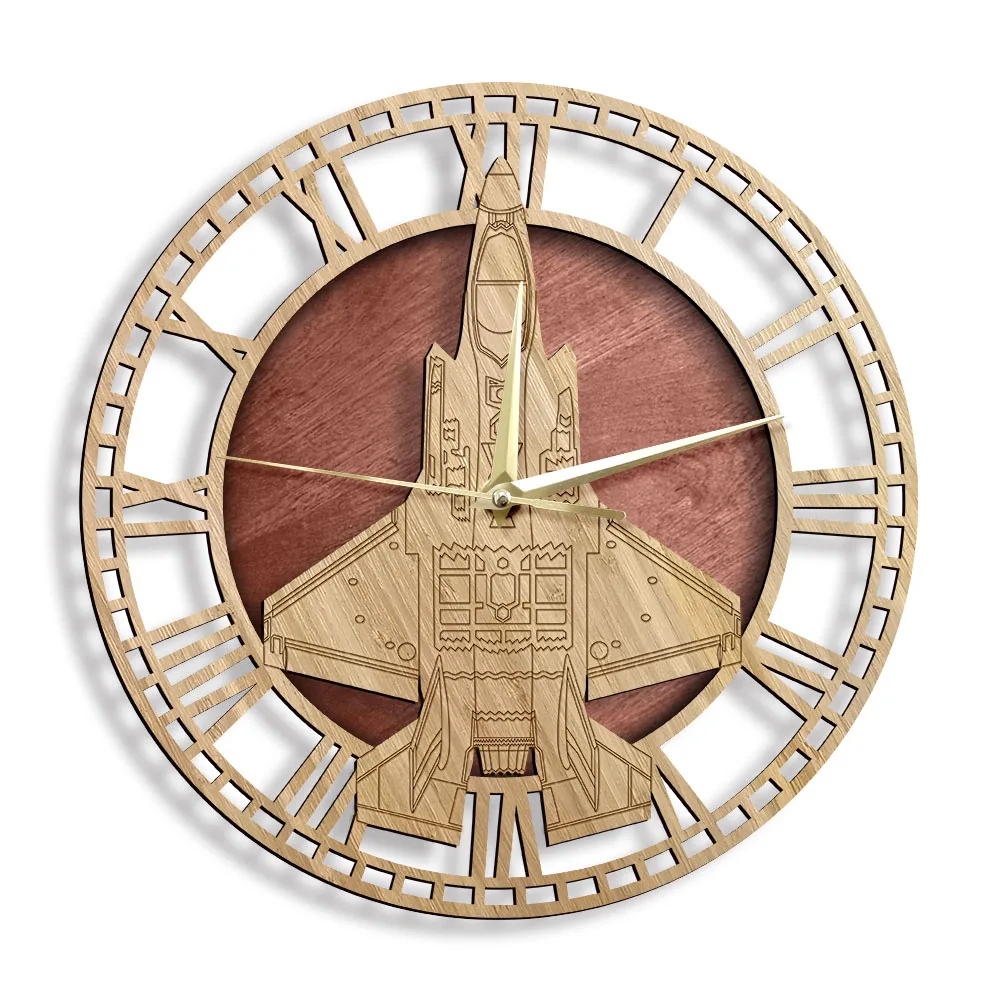 F35 A Lightning Ii Airplane Wooden Wall Clock Stealth Multirole