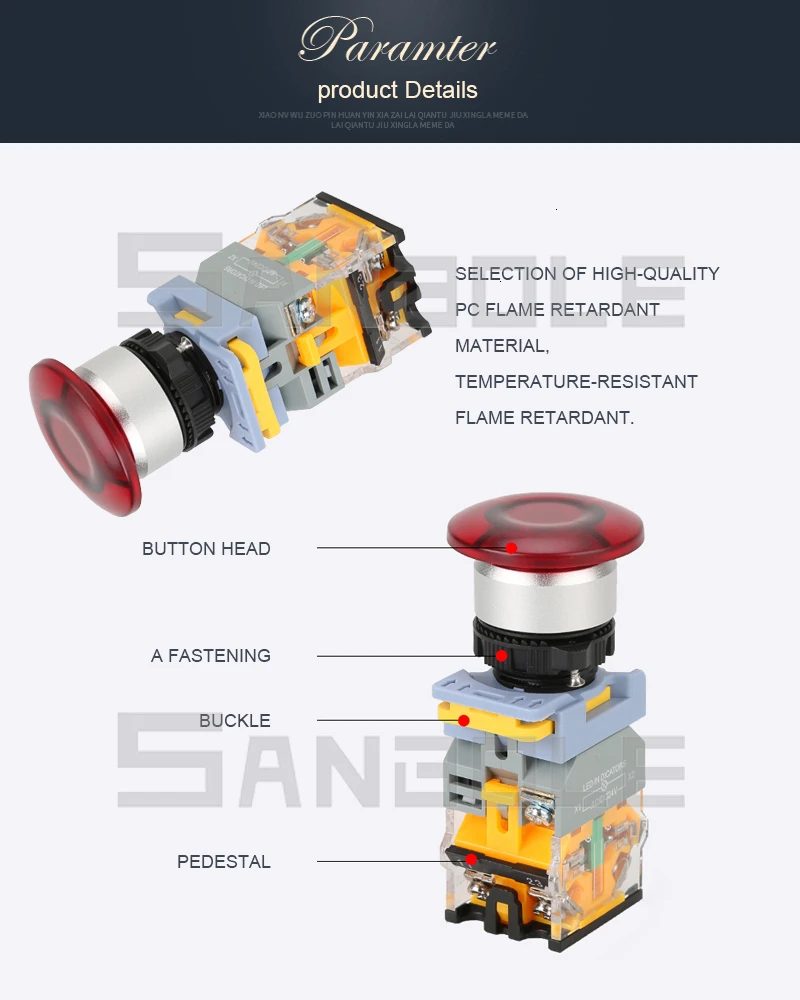 22 мм красный грибной головкой кнопочный переключатель светильник аварийный стоп LA38-11MD сброс/Блокировка питания серебряный контакт