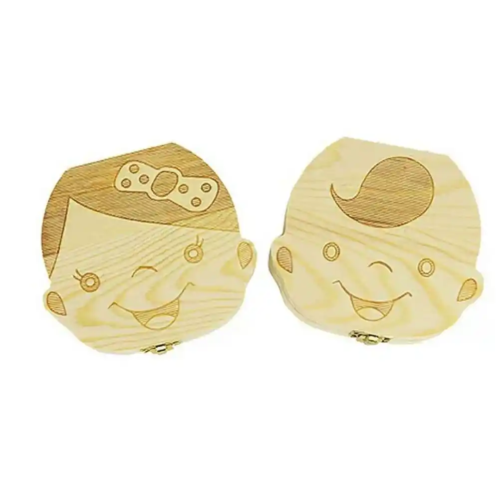 wooden men and women baby deciduous teeth tooth collection box