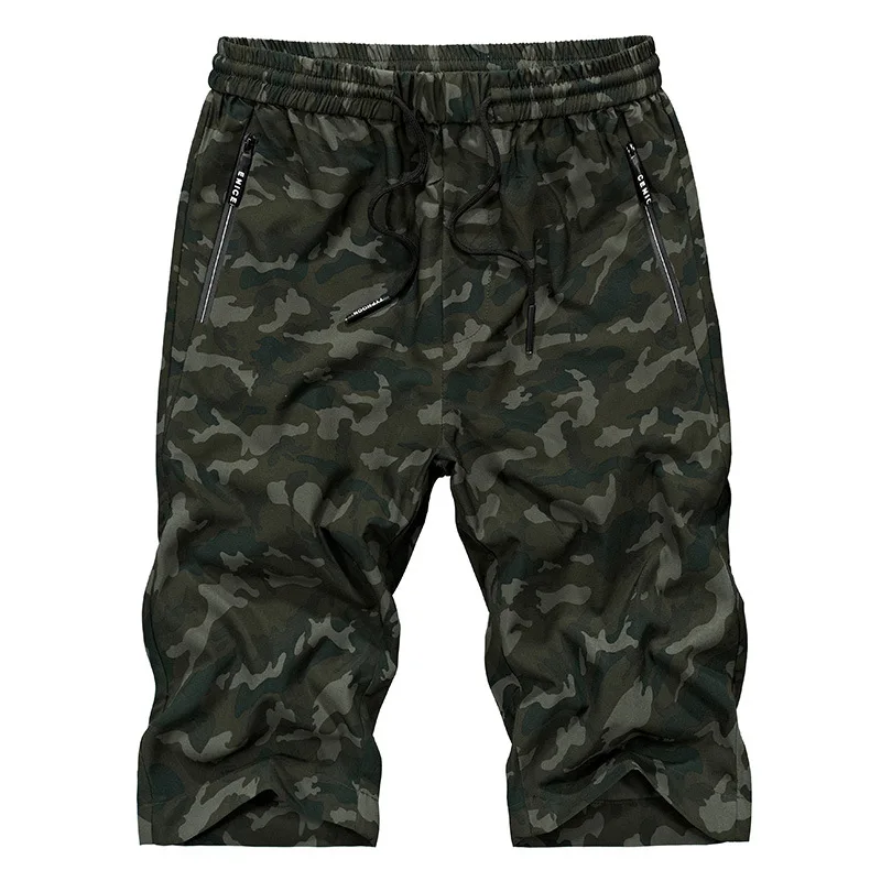 Calf Length Camouflage Pants for Men Summer Mens Quick Dry Cropped Trousers Man Drawstring Joggers Army Streetwear Thin 4XL - Цвет: army green