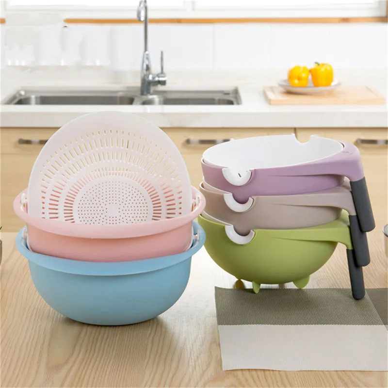 2 In 1 Kitchen Fruit Vegetable Washing Basket Self Balancing Colander Dumps Water But Keeps Food Upright Colanders@C