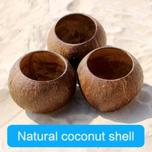 Juego de cuencos de coco, cuenco de madera de cáscara de coco natural procesado y liso, recipiente de tienda de postres y ensaladas, cuenco de playa para batidos