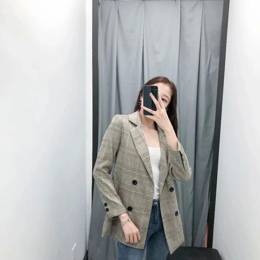 

2019 New Products INS Europe And America WOMEN'S Dress Retro Plaid Suit Coat