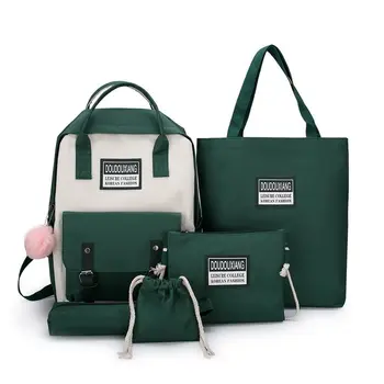 

2020 New 5Pcs/set Canvas School Bag Laptop Backpacks For Teenager Girls Student High Quality Women Travel School Female Book Bag