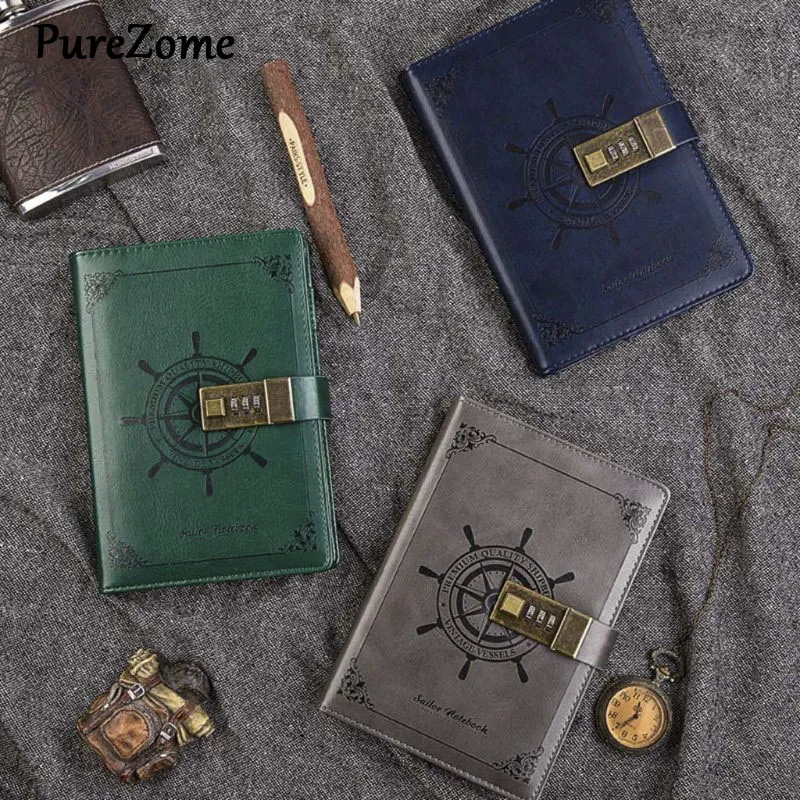 

Vintage B6 Notepad Notebook Diary Planner Agenda Leather Diary Memos with Password Lock School Offices Stationery