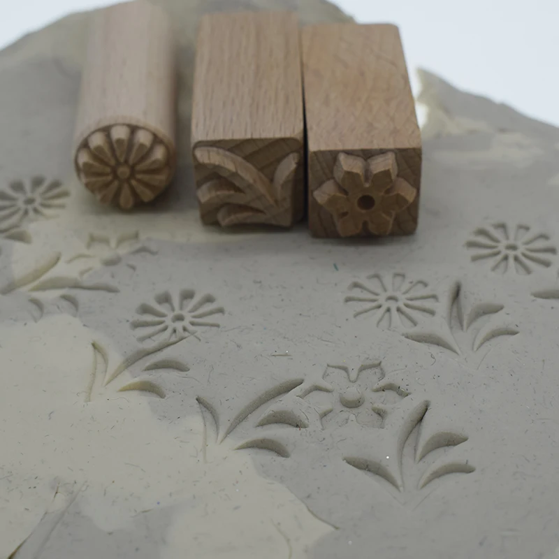 Wood Emboss Stamp Flower Leaf Sculpture Model Ceramic Pottery Polymer Clay Tool 
