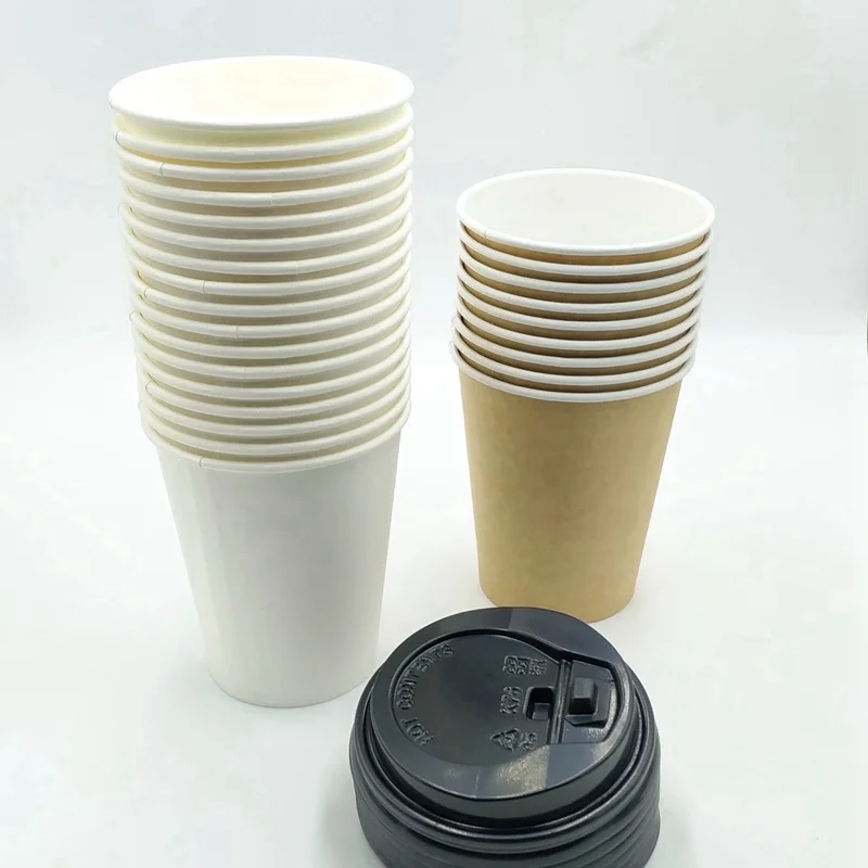 White Paper Hot Cups Kraft Cup - Coffee For Home Travel Sleeve Drink with Lids Straws 9 oz | Дом и сад