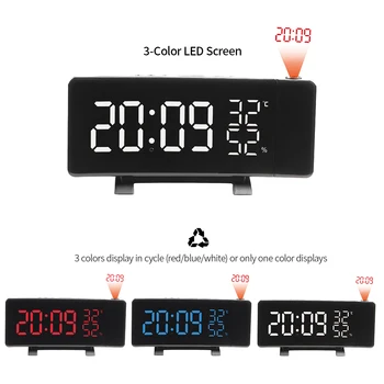 

Radio Projection Alarm Clock Dimmable Thermometer Hygrometer Digital Dual Alarms Clock Snooze Function Dual USB Charging Ports