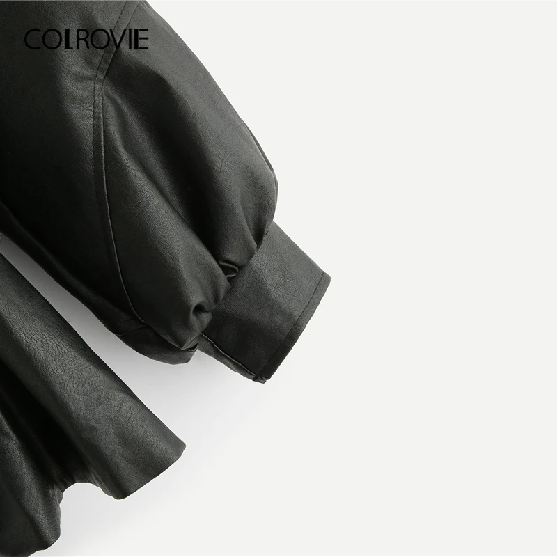 COLROVIE, черная, с поясом, одноцветная, с рукавом Бишоп, куртка для женщин, осень, модные женские куртки, повседневная, с рюшами, укороченная верхняя одежда