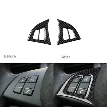 

SPEORX RUIYYT 2X Carbon Fiber Car Inner Steering Wheel Switch Trim Cover For BMW X5 E70 2008-2013